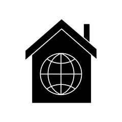 Poster - Global sphere in house silhouette style icon design, Communication internet and connectivity theme Vector illustration