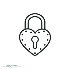 Wall Mural - locked heart padlock icon, love safety concept, thin line symbol on a white background, editable stroke vector illustration eps10