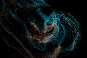 light painting erotic portrait, light drawing at long exposure, abstract colorful background