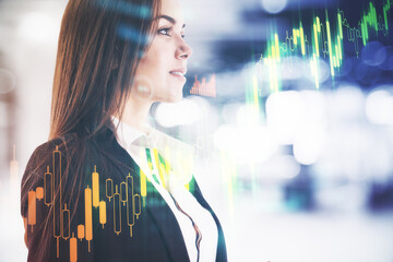 Aufkleber - Woman and business report hologram.