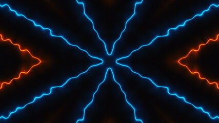 Poster - Abstract neon kaleidoscope, 3d rendering. Computer generated backdrop changing geometries
