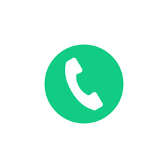 Poster - Call icon. Green round icon with white handset. Phone symbol, call button. Flat design. Vector illustration isolated on white background