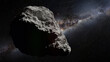 asteroid in deep space lit by the Milky Way galaxy 