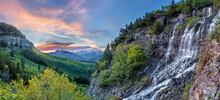 A Panorama Overlooking Scout Falls On Mount Timpanogos In The Wasatch Mountains Of Utah