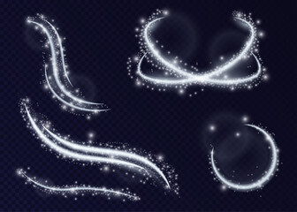 Wall Mural - set of sparkling magic flying lights making curving trails over a dark background for use as design 