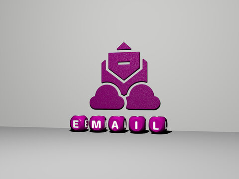 3D illustration of email graphics and text made by metallic dice letters for the related meanings of the concept and presentations. business and icon