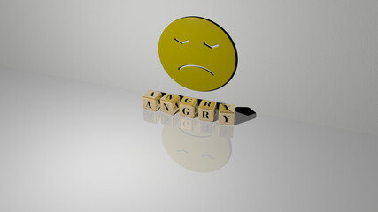 Fototapete - angry text of cubic dice letters on the floor and 3D icon on the wall. 3D illustration. background and cartoon