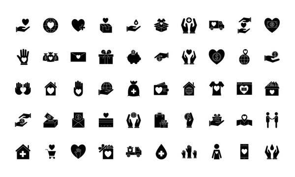 silhouette style 50 icon set design of Charity and donation theme Vector illustration