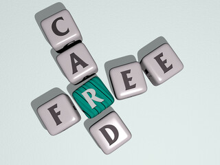 Poster - FREE CARD crossword by cubic dice letters. 3D illustration. background and cartoon