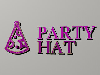 Fototapete - PARTY HAT icon and text on the wall. 3D illustration. background and celebration