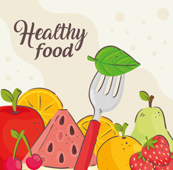 Wall Mural - banner of healthy food, with fresh fruits vector illustration design