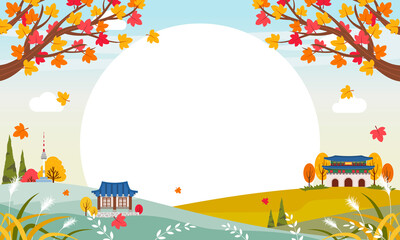 Wall Mural - Korean Autumn Background vector illustration. Beautiful fall season landscape with copy space