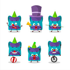 Poster - Cartoon character of blue bag with various circus shows