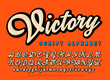 Victory Script Alphabet. A Cursive Lettering Style in Neutral Tones with Thick Black Outline Shadows and Highlights. Great Branding Font for Hip Fashion or Sports.