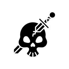 Sticker - death skull head with sword crossed silhouette style icon