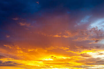 Colorful dramatic sky and cloud at sunset