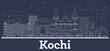 Outline Kochi India City Skyline with White Buildings.