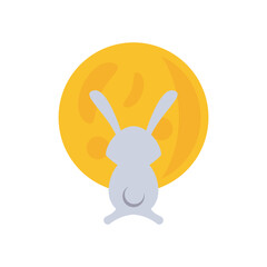 Poster - cute rabbit in moon full flat style icon