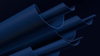 Poster - 3d abstract render with twisted geometry.  Blue color curve shape.
