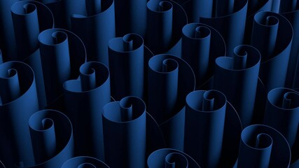 Poster - 3d abstract render with twisted geometry.  Blue color curve shape.
