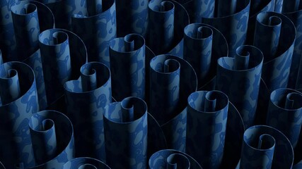 Poster - 3d abstract render with twisted geometry.  Blue color curve shape with marble texture.
