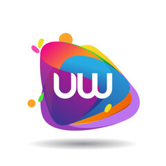 Letter UW logo with colorful splash background, letter combination logo design for creative industry, web, business and company.