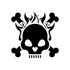 Sticker - death skull head with bones crossed on fire silhouette style