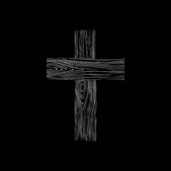 Christian wooden cross icon isolated on dark background