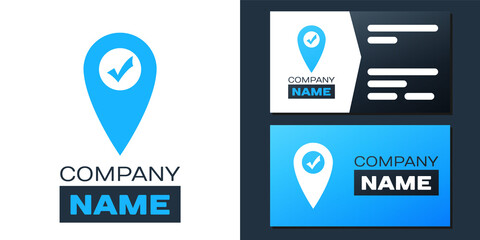 Poster - Logotype Map pointer with check mark icon isolated on white background. Marker location sign. Tick symbol. For location maps. Sign for navigation. Logo design template element. Vector.