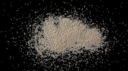 Wall Mural - Active dry yeast pile isolated on black background and texture, top view with clipping path