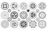 Fototapeta Kuchnia - Vector icons set. Silhouette image of seample mechanisms, wheels and gears isolated on a white background