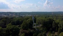 Drone Shot Of Cambridge Washington Tower At Mt. Auburn Cemetery.