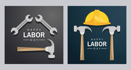 Canvas Print - happy labor day celebration with helmet wrench and hammers