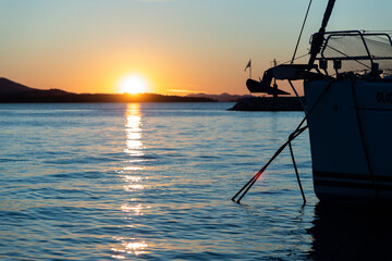 Sea port in Biograd town at sunset