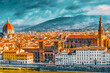 Beautiful landscape above, panorama on historical view of the Florence from  Piazzale Michelangelo point. Morning time.