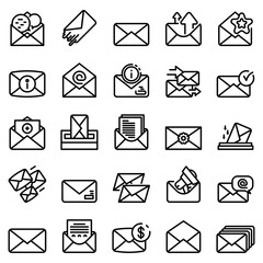 Poster - Envelope icons set. Outline set of envelope vector icons for web design isolated on white background