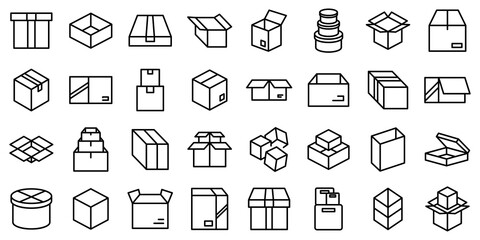 Poster - Box icons set. Outline set of box vector icons for web design isolated on white background