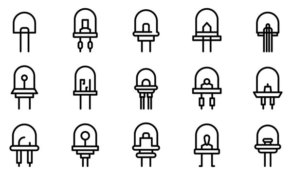 Diode icons set. Outline set of diode vector icons for web design isolated on white background