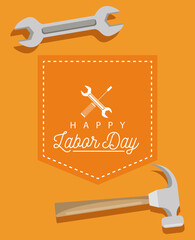 Canvas Print - happy labor day celebration with wrench and hammer