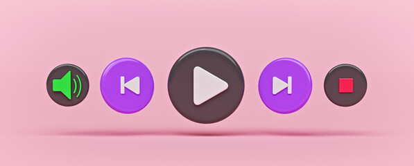 Aufkleber - modern minimal audio music player concept. audio media playback controls. 3d rendering