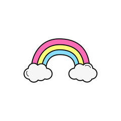 Wall Mural - Rainbow vector illustration icon. Doodle hand drawn outlined cartoon rainbow arch in pink, yellow and blue colors. Isolated.