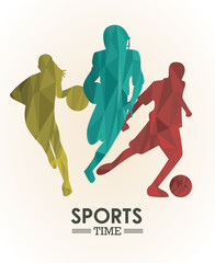 Wall Mural - sports time poster with set colors athletes silhouettes