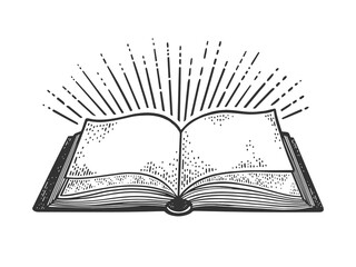Wall Mural - book and light rays sketch engraving vector illustration. T-shirt apparel print design. Scratch board imitation. Black and white hand drawn image.