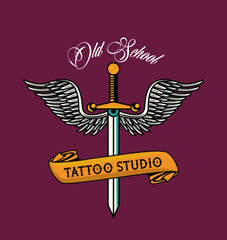 Wall Mural - dagger with wings tattoo studio graphic