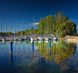 Canvas Print - Harbor with sailboats in the harbor of Balatonfoldvar, Hungary