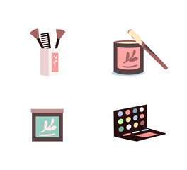 Poster - Cosmetic products flat color vector objects set. Eyeshadows palette. Sugaring creme. Make up equipment isolated cartoon illustration for web graphic design and animation collection
