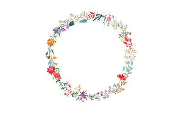 Wall Mural - wreath of flowers on white 