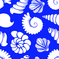 sea seamless pattern with seashells doodle, vector illustration.