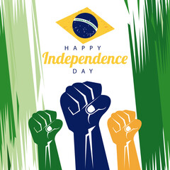 Canvas Print - brazil happy independece day celebration with flag and hands fists painted