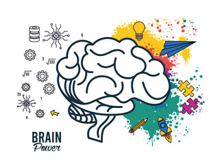 Poster - brain power template with colors and set icons